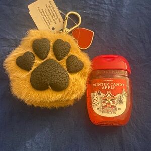 Bath and Bodyworks furry Paw Keychain and Winter Candy Apple Sanitizer